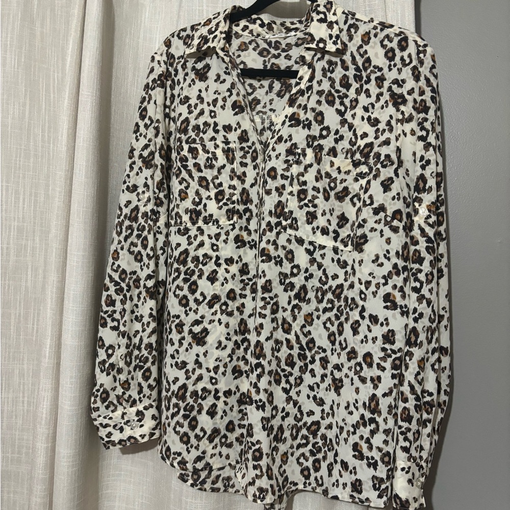 Leopard Print Long Sleeve Blouse